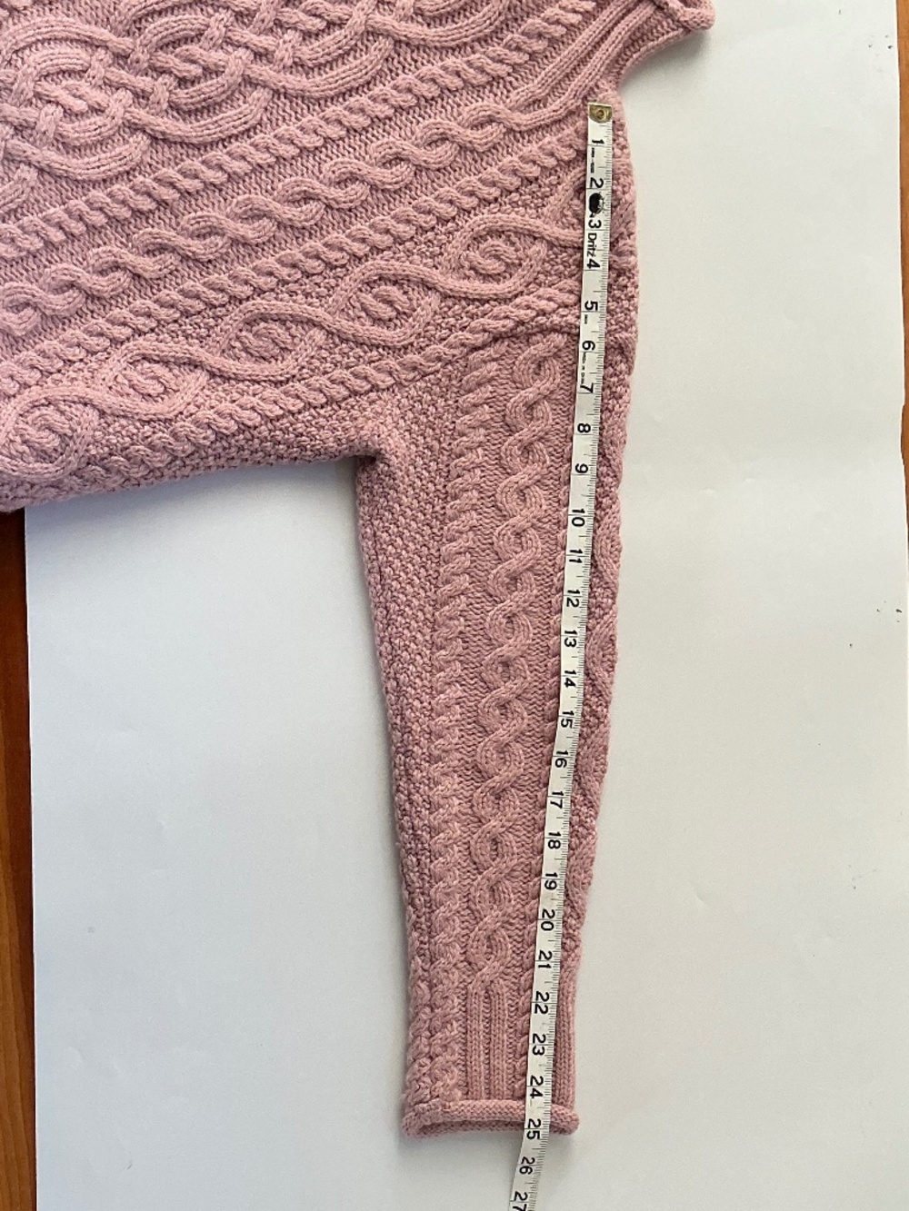 Aran Crafts Ireland Sweater Pink Soft Merino Wool Cable Knit EUC Womens Medium - Picture 9 of 13